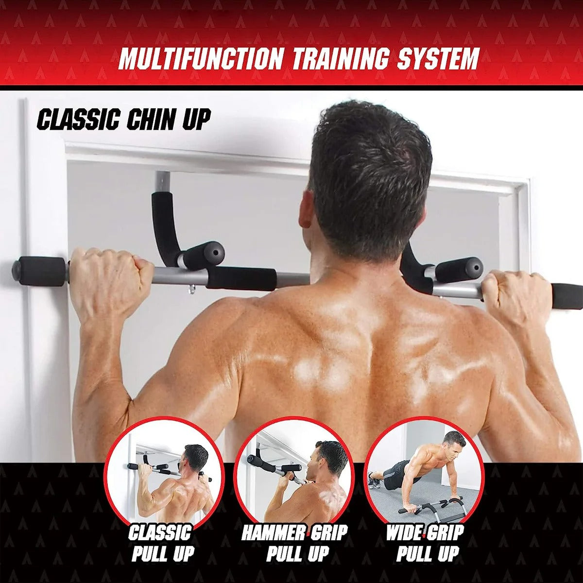 Fhizio Heavy-Duty Doorway Pull-Up Bar – No Drill, Multi-Grip Upper Body Workout